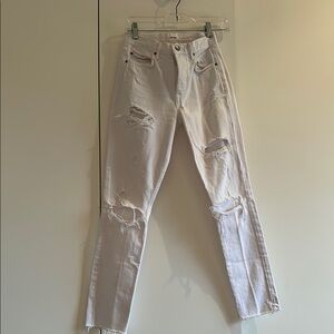 White Straight Leg Distressed Jeans